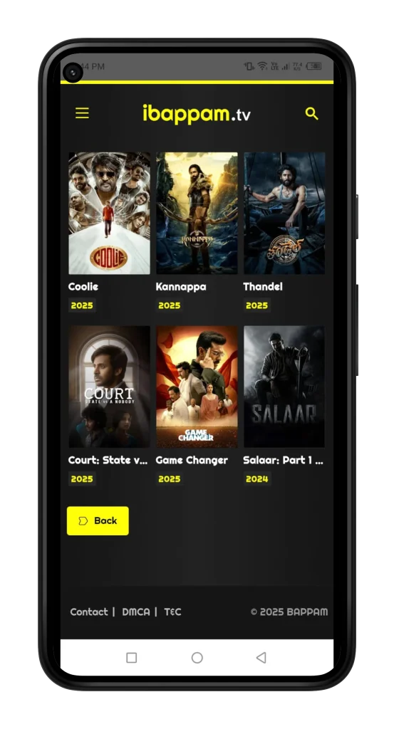 bappam tv app inerface